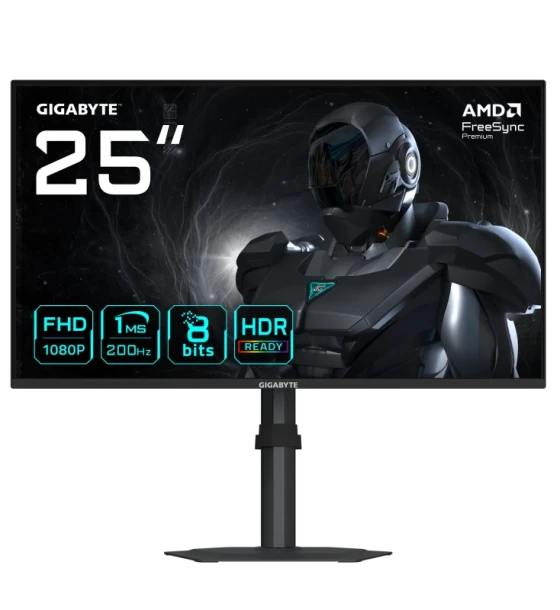 Gigabyte Monitor gaming 24.5 inch G25F2, Non-glare, 1920 x 1080 FHD, Luminozitate 300 cdmp TYP, Contrast 1000:1, Culori 16.7M, Timp raspuns 1ms GTG, 200Hz, HDR 10, Interfata 2 x HDMI 2.0