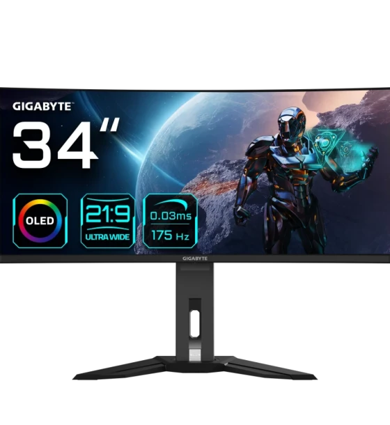 Gigabyte MO34WQC gaming monitor diagonala 34 inch, 800.06 x 337.06 mm, OLED, Anti-Reflection, 3440 x 1440 WQHD, Luminozitate 250 cdmp, Contrast 1.5M 1, Timp raspuns 0.03ms GTG, 175Hz