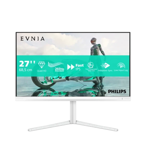 Monitor Gaming Philips EVNIA 27" Fast IPS QHD 2560x1440 260Hz (OC Native 240Hz) 1ms (0.3ms MPRT) HDR10 FlickerFree Boxe 2Wx2 HA Pivot HDMI DisplayPort Alb 27M2N3501PA