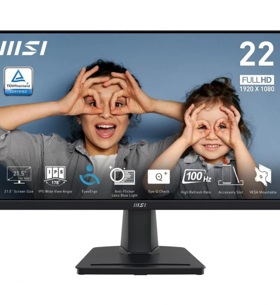 Monitor MSI 21.5 inch PRO MP225, 16:9, IPS, 1920x1080, 100Hz, GtG 4ms, MPRT 1ms, Luminozitate max 250 cd, Contrast static 1300:1