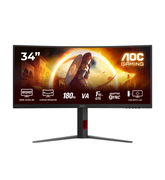 Monitor AOC 34 inch CU34G4, Curvature 1500R, 21:9, VA, 3440x1440, 180Hz, GtG 1ms, MPRT 0.5ms, Luminozitate max 300 cdmp, Contrast static 2500:1