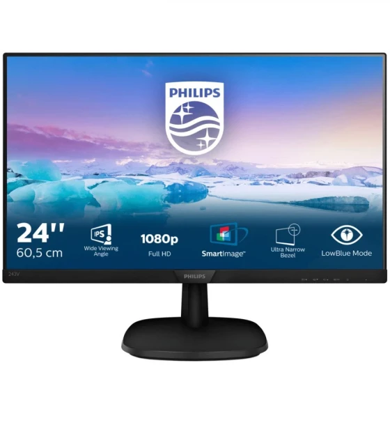 Monitor Philips 23.8 inch 243V7QJABF, 16:9, IPS, 1920x1080, 75Hz, GtG 4ms, Luminozitate max 250 cd, Contrast static 1000:1, Contrast dynamic 200M 1, Color