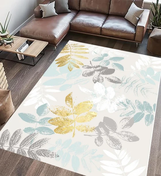 Covor printat, LEAFS 200x300 cm, lavabil cu spate antialunecare, inaltime fir 3mm