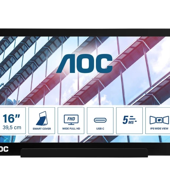 Monitor LED Portabil AOC I1601P, 15.6inch, 1920x1080, 5ms GTG, Black-Silver
