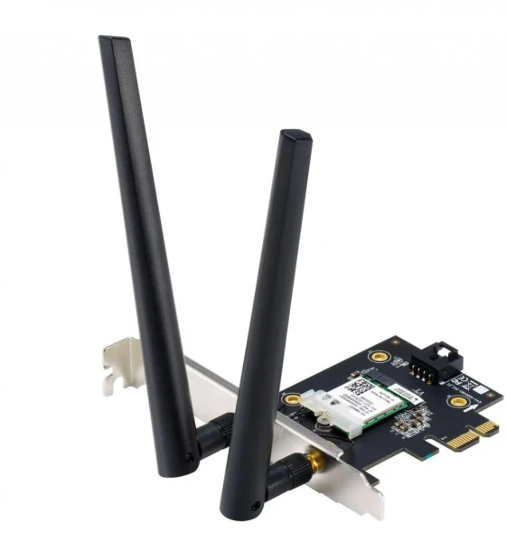 Router wireless ASUS PCE-AXE5400 Wifi Bluetooth 5.2 PCIe adapter, WI-FI 6, 2.4GHz 5GHz 6GHz, greutate 49.7G, 2 x Antene externe, PCI-Express x 1