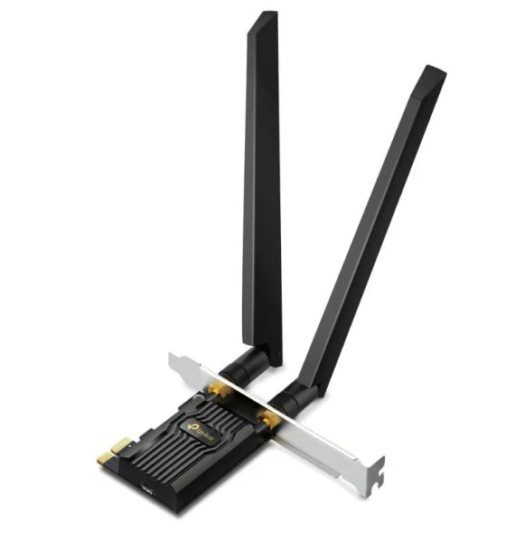 Router wireless Adaptor wireless TP-Link, Archer TXE72E, AX5400, 2 x antene externe Dual-Band 5Ghz, 2.4 Ghz, PCI-E WI-FI 6E dimensiuni 55 x 36 x 11.5 mm, Bluetooth 5.2