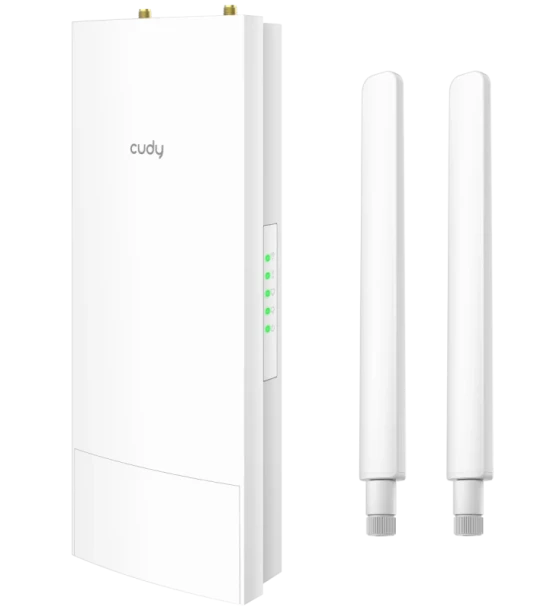 Router wireless CUDY AC1200 WiFi Outdoor Repeater, Access Point, 867Mbps at 5GHz + 300Mbps at 2.4GHz, 1 x 100Mbps RJ45, 2 Detachable Antennas, 24V passive PoE, IP65 Waterproof, lightning protection