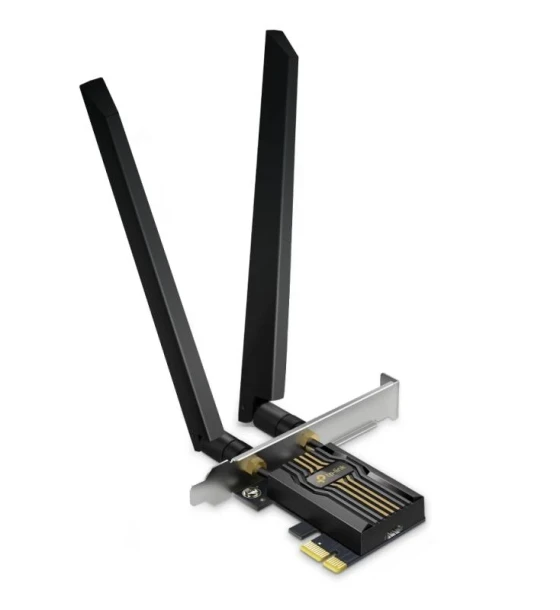 Router wireless BE9300 Tri-Band Wi-Fi 7 Bluetooth PCI Express Adapter SPEED 5760 Mbps at 6 GHz + 2880 Mbps at 5 GHz + 688 Mbps at 2.4 GHz SPEC 2x High Gain Tri-Band External Antennas FEATURE Wi-Fi 7, MLO