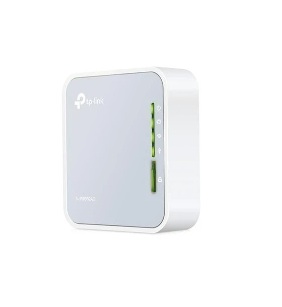 TP-LINK AC750 Wireless Travel Router, TL-WR902AC, IEEE 802.11ac/n/a5GHz, IEEE 802.11b/g/n 2.4GHz, 2.4GHz and 5GHz, 5GHz Up to 433Mbps Onlywith11AC Wireless Adapter Up to 150Mbps with 11N