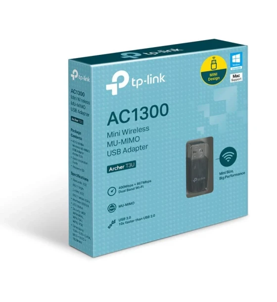 Router wireless TP-link AC1300 Mini Adaptor USB Wireless MU-MIMO, ARCHER T3U USB 3.0 Antena Omni Directionala Standarde Wireless IEEE 802.11ac, IEEE 802.11a/ IEEE 802.11n, IEEE 802.11g