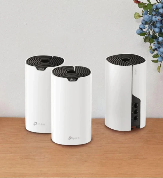 Router wireless TP-Link Sistem Mesh Wi-Fi pentru intreaga casa AC1900, DECO S7 3- PACK WI-FI 5, Standarde wireless IEEE 802.11ac/n/a 5 GHz, IEEE 802.11n/b/g 2.4 GHz, viteza wireless 5 GHz 1300 Mbps