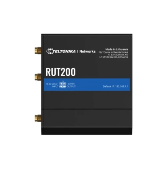 Teltonika industrial cellular router RUT200 4G LTE - cat 4 up to 150 mbps, 3G - up to 42 mbps, 2G - up to 236.8 kbps, standarde wireless ieee 802.11b/g/n, access point ap, station sta