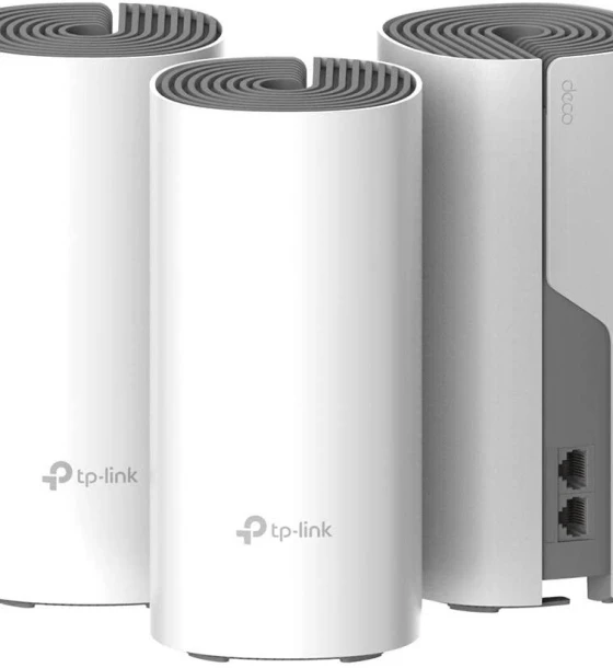 Router wireless TP-Link Sistem Mesh Wi-Fi pentru intreaga casa AC1200, DECO E4 3-PACK 2 10/100Mbps WAN/LAN Ports, 1 Power Port, SDRAM 128 MB, Flash 16 MB, 2 internal dual-band antennas per Deco unit