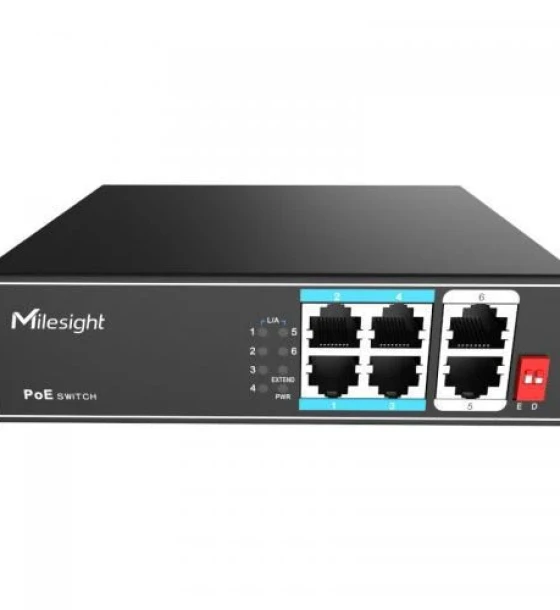 POE Switch Milesight 4 Porturi POE, Porturi 4X10/100Mbps POE ports RJ45 + 2X100Mbps uplink ports, Alimentare AC 100 240V, 50-60Hz, 1A, Buget POE max. 65W, max 30W per port