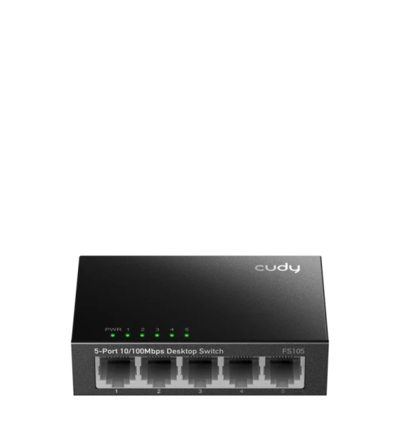 CUDY 5-Port 10 Mbps Desktop Switch, 5 10/100M RJ45 Ports, Loop Detection, Metal Case, Power Saving, Plug Play, Wall-Mount
