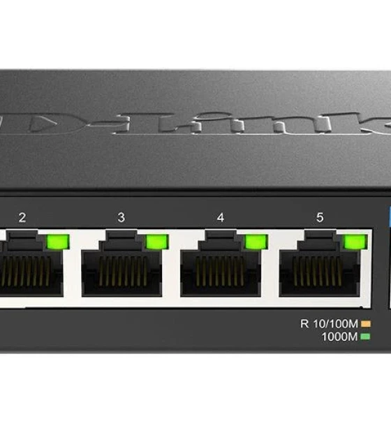 D-Link switch DMS-107, 7 porturi, Standarde si protocoale IEEE 802.3 10BASE-T, IEEE 802.3u 100BASE-TX, IEEE 802.3ab 1000BASE-T, IEEE 802.3bz 2.5GBASE-T5 porturi Gigabit, 2 porturi 2.5Gbps