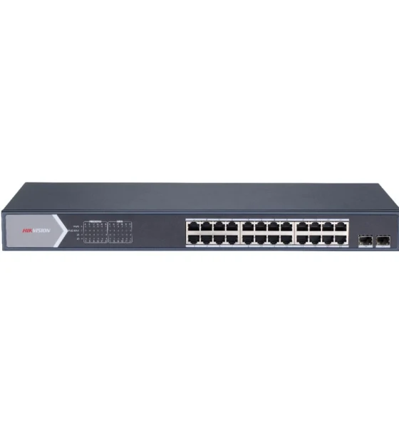 Switch 24 porturi Gigabit Hikvision DS-3E1526P-SI, L2, Smart Managed, 24 x gigabit PoE ports si 2 x gigabit fiber optical ports, Putere PoE 370W, maxim 30W per port
