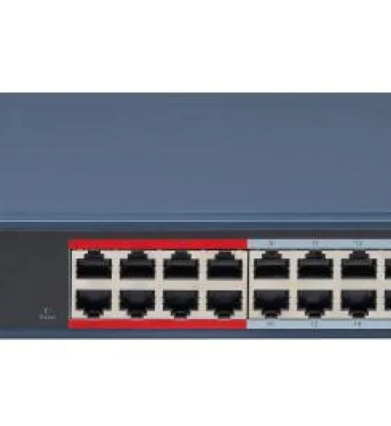 Switch 24 porturi Hikvision DS-3E1326P-EI B, L2, Smart Managed, 24 x 10 Mbps PoE RJ45 ports si 2 x gigabit combos, Putere PoE 370W, Extend mode - pana la 300 metri, maxim 30W per port