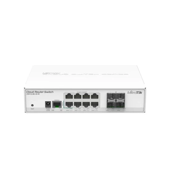MikroTik Smart Switch, CRS112-8G-4S-IN 8x Gigabit Ethernet, 4x SFPcages, 400MHz CPU, 128MB RAM, desktop case, RouterOS L5