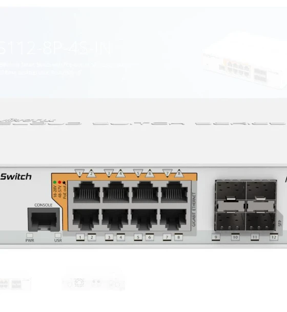 Switch retea MikroTik Cloud Router Switch 112-8P-4S-IN with QCA8511 400Mhz CPU, 128MBRAM