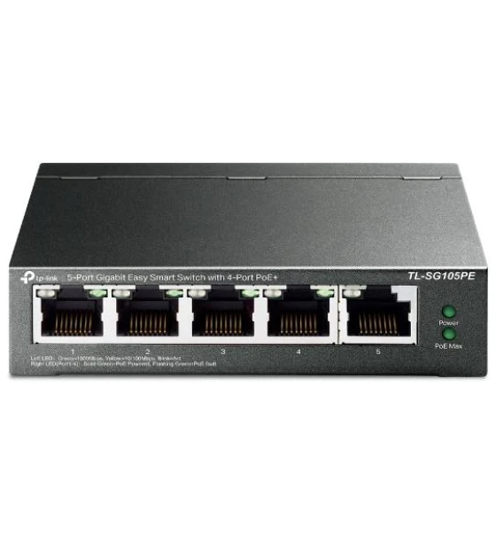 5-Port Gigabit Easy Smart Switch with 4-Port PoE+ PORT 4x Gigabit PoE+ Ports, 1x Gigabit Non-PoE Ports SPEC 802.3at/af, 65 W PoE Power, Desktop Steel Case FEATURE PoE Auto Recovery