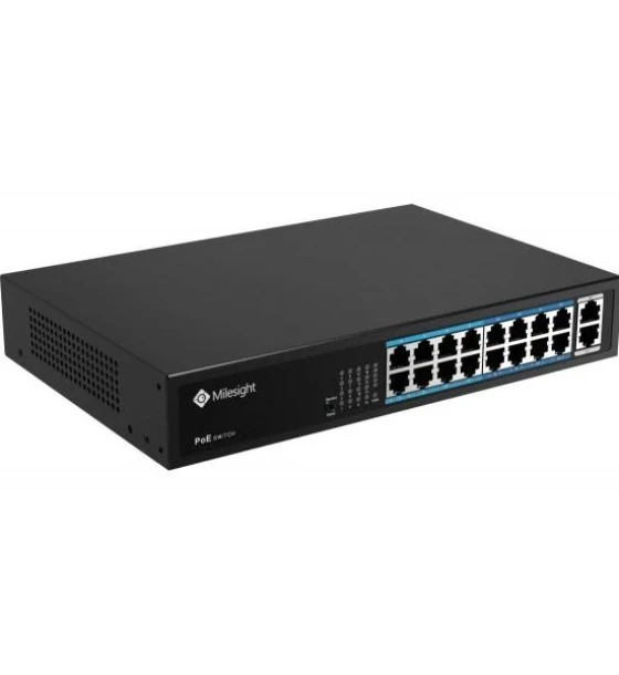 POE Switch Milesight 16 Porturi POE MS-S0216-GL, Porturi 16X10/100MbpsPoEports RJ45 +2X1000Mbps uplink ports, Alimentare Built- in switching power supply AC 100 240 V, 50-60 Hz