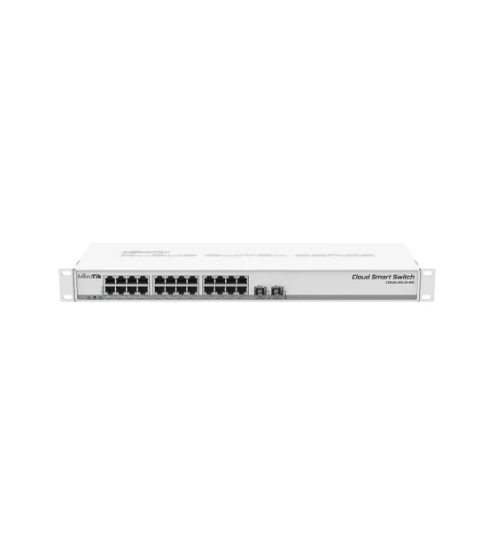 MikroTik Cloud Smart Switch 326-24G-2S+RM with 24x10 GigabitEthernet ports, 2 SFP+ cages, 1U rackmount case, PSU, Passive PoE, 19W