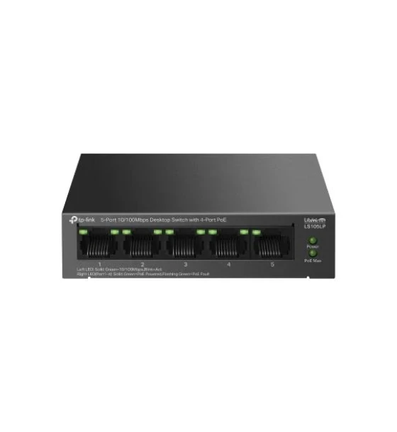5-Port 10 Mbps Desktop Switch with 4-Port PoE PORT 4x 10 Mbps PoE Ports, 1x 10 Mbps Non-PoE Port SPEC 802.3af, 41 W PoE Power, Desktop Steel Case FEATURE Extend Mode for 250m PoE