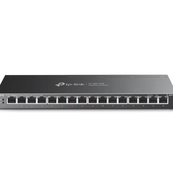 16-Port Gigabit Desktop Switch with 16-Port PoE+ PORT 16x Gigabit PoE+ Ports SPEC 802.3at/af, 120 W PoE Power, Desktop Steel Case FEATURE Extend Mode for 250m PoE Transmitting