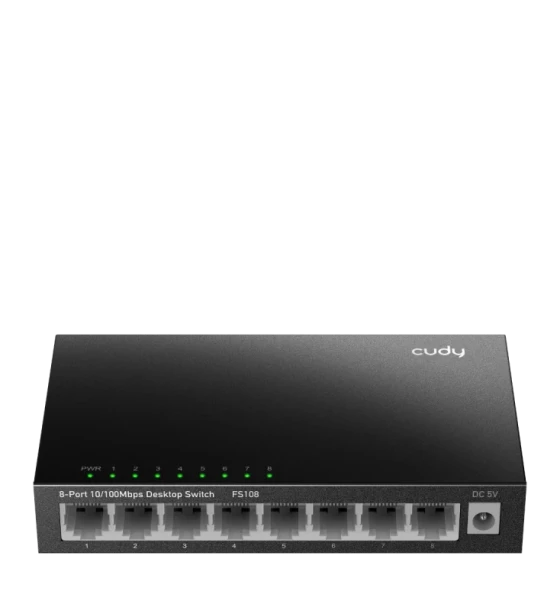 CUDY 8-Port 10 Mbps Desktop Switch, 8 10/100M RJ45 Ports, Loop Detection, Metal Case, Power Saving, Plug Play, Wall-Mount