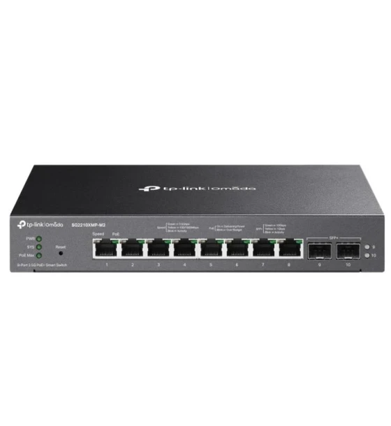 Switch retea Omada 8-Port 2.5GBASE-T and 2-Port 10GE SFP+ Smart Switch with 8-Port PoE+ PORT 8x 2.5G PoE+ Ports, 2x 10G SFP+ Slots SPEC 802.3at/af, 160 W PoE Power