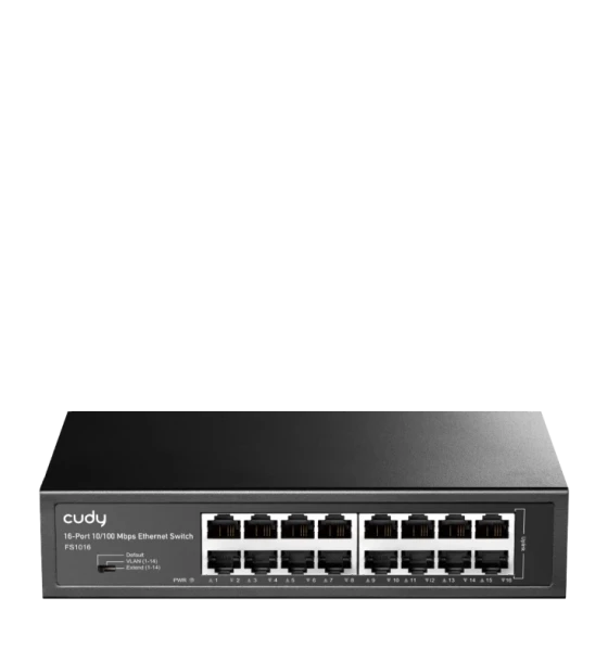 CUDY 16-Port 10 Mbps Switch, 16 10 Mbps RJ45 Ports, Switch/VLAN/Extend working mode DIP switch, Rack-mountable Steel Case, Power Saving, Plug Play, Rack-Mount kits included