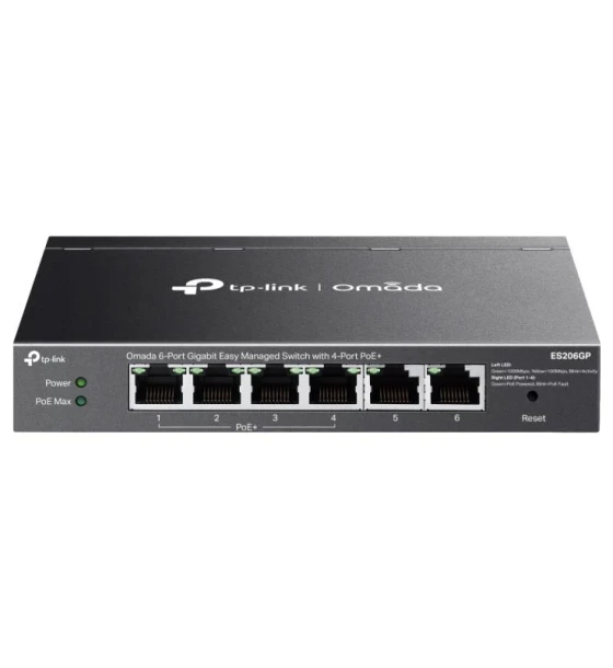 Omada 6-Port Gigabit Easy Managed Switch with 4-Port PoE+ PORT 4x Gigabit PoE+ Ports, 2x Gigabit Non-PoE Ports SPEC 802.3at/af, 65W PoE Power