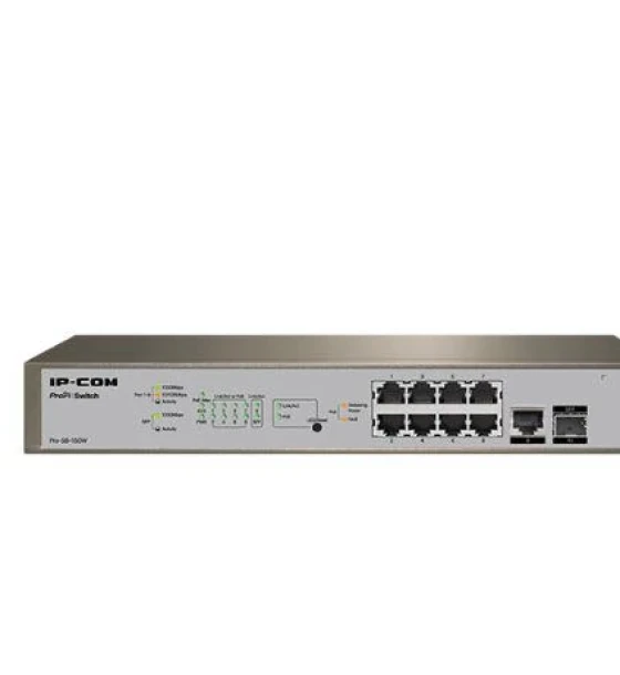 Switch retea IP-COM PRO-S8-150W, 8 x 10 Base-T Ethernet ports PoE, 1 x 10 Base-T Ethernet port data, 1 x 1000 Base-X SFP port, Standards Protocols IEEE802.3 IEEE802.3u IEEE802.3ab IEEE802.3z