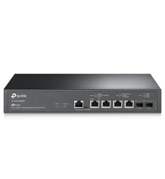 Switch retea JetStream 4-Port 10GBase-T and 2-Port 10GE SFP+ L2+ Managed Switch with 4-Port PoE++ PORT 4x 10G PoE++ Ports, 2x 10G SFP+ Slots, RJ45/Micro-USB Console Port SPEC 802.3bt/at/af