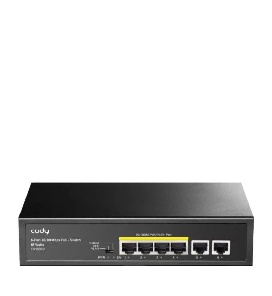 CUDY 6-Port 10/100M PoE Switch with 4 POE Ports Unmanaged Desktop Switch, support 4-port IEEE 802.3at PoE+ Injector Port-1 to Port-4, Supports PoE power up to 30W for each PoE port