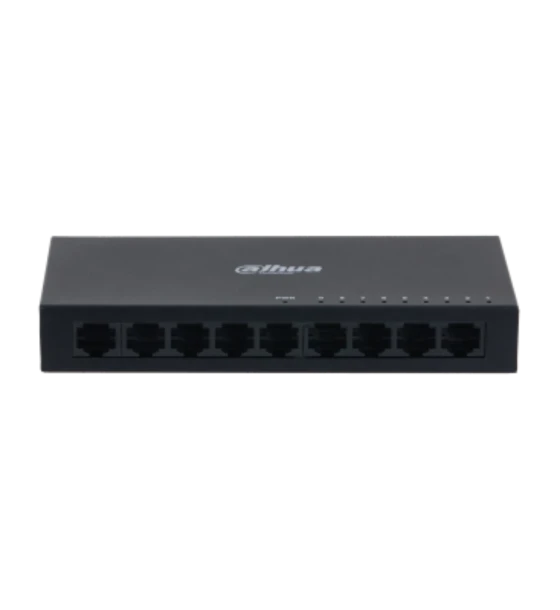 Switch Dahua 9 porturi, unmanaged, Interfata Port 1-8 8 x RJ-45 10 Mbps, Port 9 1 x RJ-45 10 M Mbps uplink, Capacitate 3.6 Gbps, Packet Forwarding Rate 2.678 Mpps, Greutate 210g