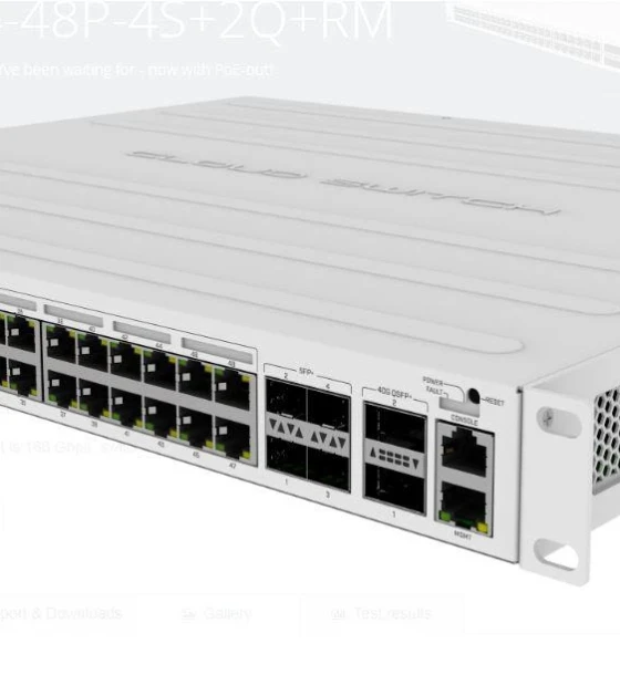 Switch mikrotik CRS354-48P-4S+2Q+RM, 48xLAN gigabit, 4xSFP, 2x40G qsfp, PoE 700W 802.3af/at, procesor 650 MHz, RAM 64Mb, IP20