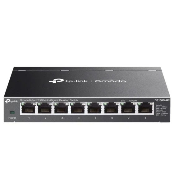 Switch retea Switch TP-Link DS108G-M2, 8 x porturi RJ-45, viteza LAN 10 Mbps, standarde IEEE 802.3u, 802.3ab, 802.3x, 802.1p, 802.3bz, caracteristici speciale 802.3X Flow Control