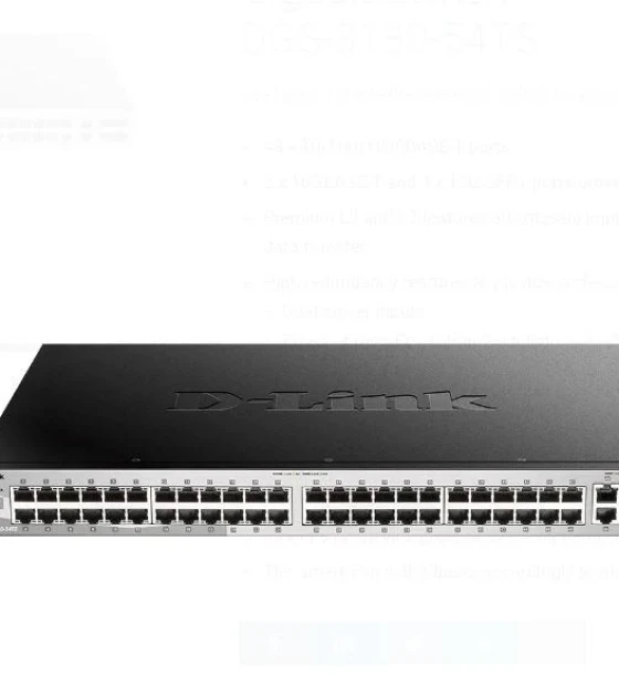 Switch D-Link DGS-3130-54TS/SI, 54-Port Gigabit SFP L3 Stackable Managed Switch, 48 x 10/100/1000BASE-T ports, 2 x 10GBASE-T and 4 x 10G SFP+ ports, Layer 3, 80 Gbps