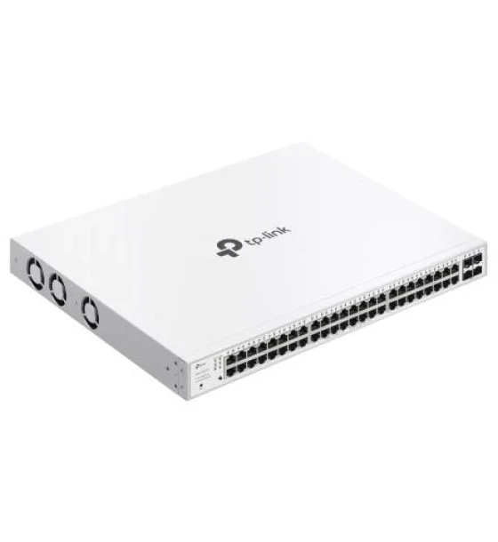 Switch TP-Link cu 52 de porturi, 48x 10 Mbps PoE+ RJ45 Ports Auto Negotiation/Auto MDI/MDIX, 4x Gigabit SFP Slots, capacitate switch 104 Gbps, dimensiuni 17.3x13.0x1.7 in 440x330x44 mm