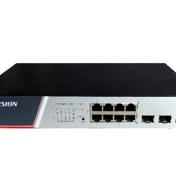 Switch Hikvision DS-3E2510P B, Switching Capacity 336 Gbps, 8 Gigabit Poe electrical ports and 2 Gigabit / 100M SFP optical ports, Address Table 8 K, Support binding of IP, MAC