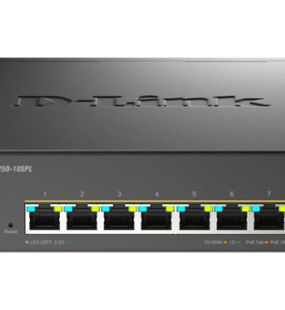 Switch retea Switch D-Link DMS-1250-10SPL, 8 porturi Gigabit, 2 porturi SFP+, Protocol 802.3bt+802.3af at, rackabil