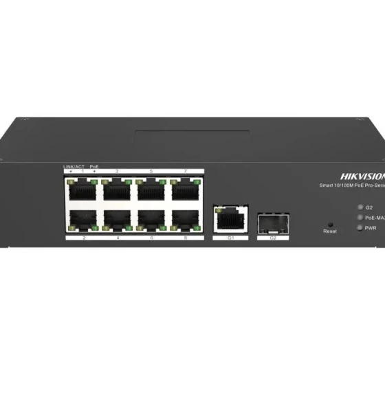 Switch 8 porturi PoE Hikvision DS-3T1310P-SI/HS prezinta 8 x 10 Mbps PoE port, 1 x 1 Gbps RJ45 port, 1 x 1 Gbps fiber optical port, RJ45 ort, full duplex, MDIMDI-X adaptive, IEEE 802.3