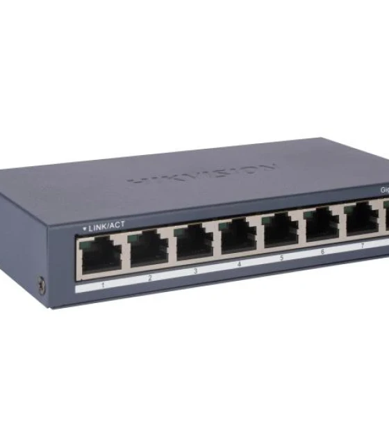 Switch Hikvision DS-3E0508-O 8 x Gigabit RJ45 port maxim 3W, tensiune alimentare 5VDC, 0.6A, dimensiuni 145.00 mm x 25.60 mm x 68.45 mm, greutate 0.24kg, montare pe birou sau pe perete