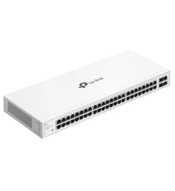 Switch TP-Link cu 48 de porturi, 48x 10 Mbps RJ45 Ports Auto- Negotiation/Auto MDI/MDIX, 4x Gigabit SFP Slots, capacitate switch 104 Gbps, dimensiuni 17.3x8.7x1.7 in 440x220x44 mm