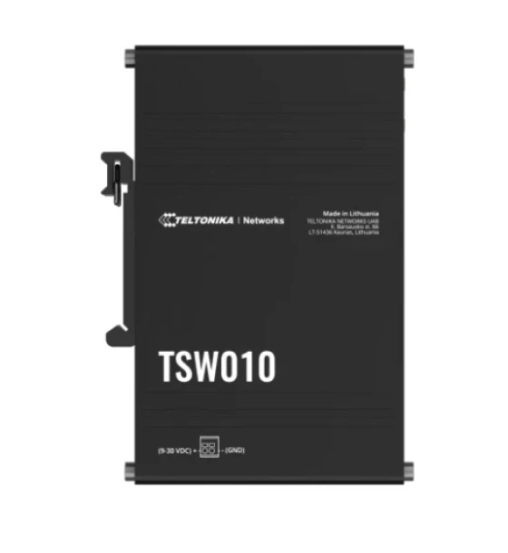 TELTONIKA INDUSTRIAL 5PORT SWITCH TSW010, Interfata 5 x ETH port, 10 Mbps, supports auto MDI/MDIX crossover, Standarde retea 802.3i, 802.3u, 802.3x, 802.3az, Latime de banda 1 Gbps