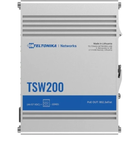 Switch retea TELTONIKA INDUSTRIAL 8Port Unmanaged POE TSW200, Interfata 8 x ETH ports, 10 Mbps, supports auto MDI/MDIX crossover, 2 x SFP ports, Standarde wireless 802.3i, 802.3u, 802.3ab, 802.3x