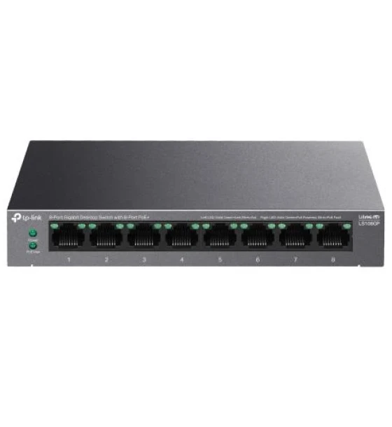 TP-LINK 5-PORT GIGABIT SWITCH LS108GP, interfata 8x 10/100/1000Mbps RJ45 Ports 1-8 supports 802.3af/at PoE+, AUTO Negotiation, AUTO MDI/MDIX, porturi Standard 802.3 af/at compliant