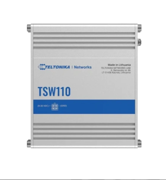 Switch retea TELTONIKA INDUSTRIAL UNMANAGED L2 5PPORT GIGABIT SWITCH TSW110, Interfata 5 x ETH ports, 10 Mbps, supports auto MDI/MDIX crossover, Standarde retea 802.3i, 802.3u, 802.3ab, 802.3x